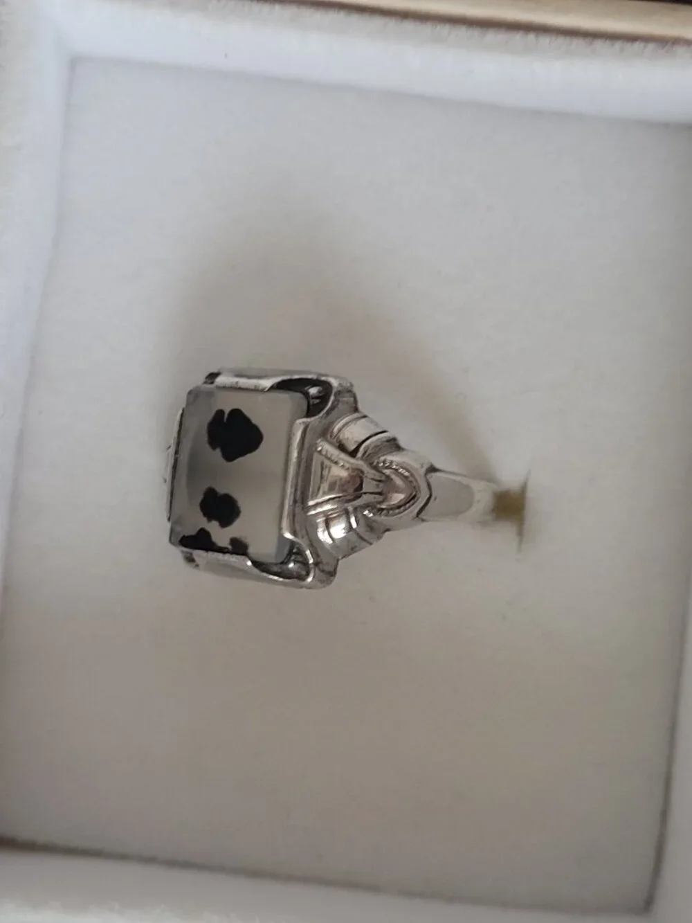 Art Deco Moss Agate Sterling Ring Ostby Barton Signet
